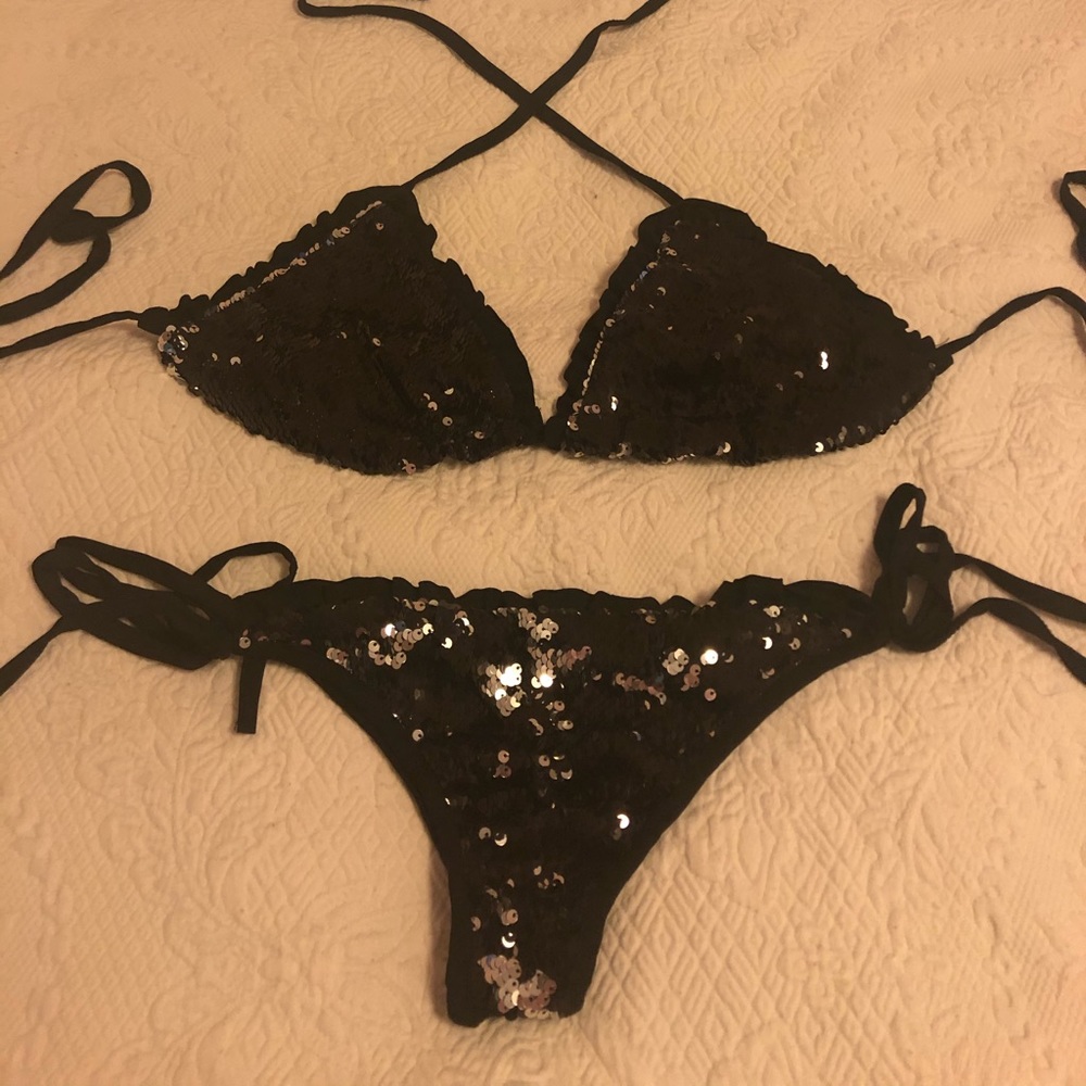 Sexy black sequined cheeky bikini